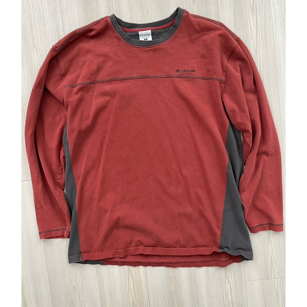 Columbia Men's Red/Gray Colorblock Cotton Crewneck Long Sleeve Sz XL Outdoors